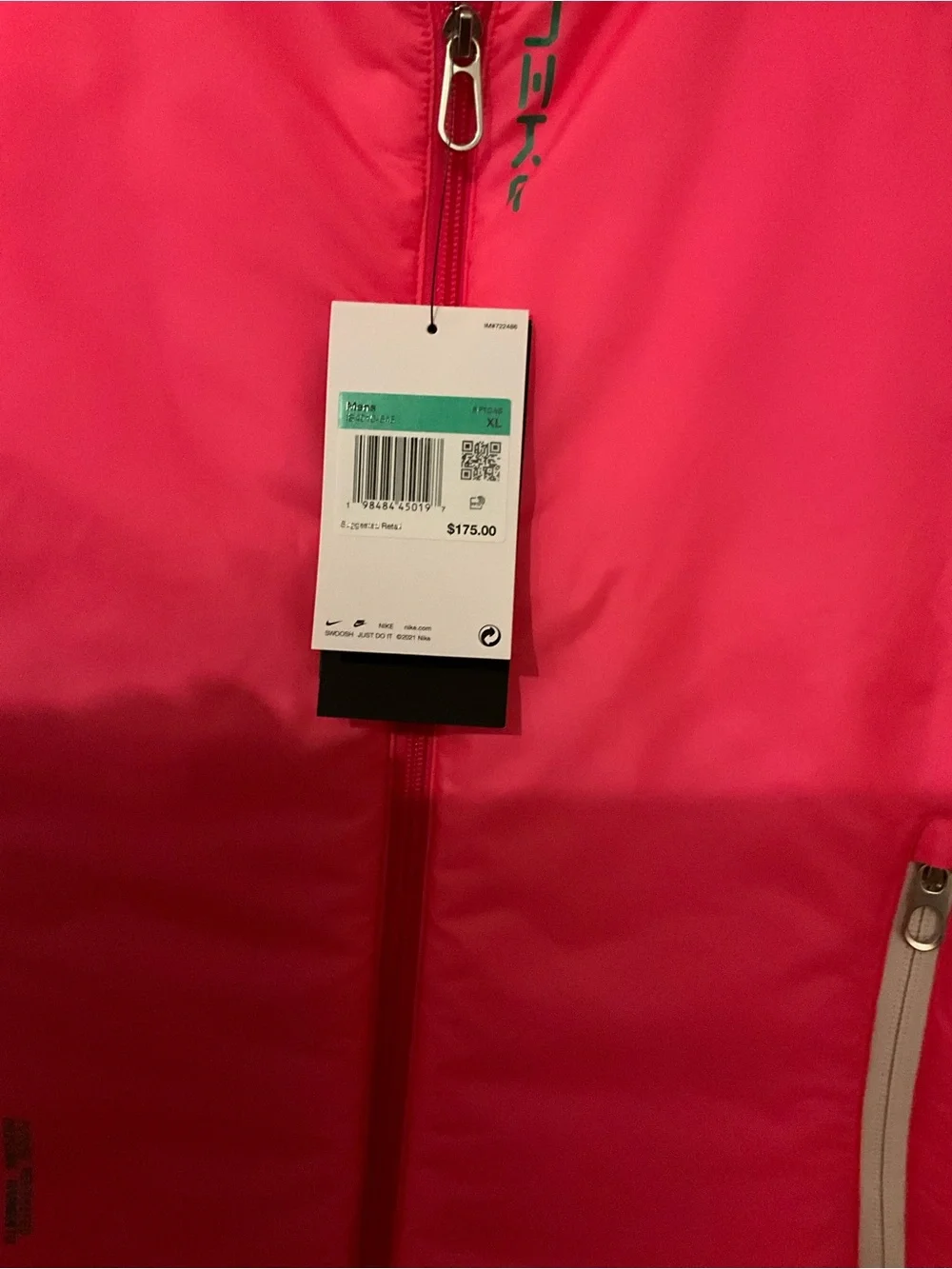 Nike Mens Hot Pink Puffer Vest with White Zipper Accents